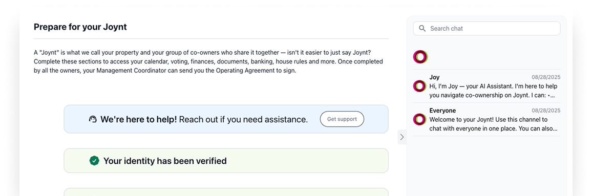 Owner group landing page showing integrated chat