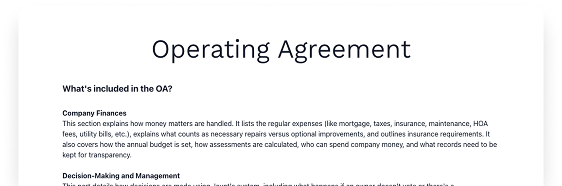 A view of the first few lines the operating agreement landing page