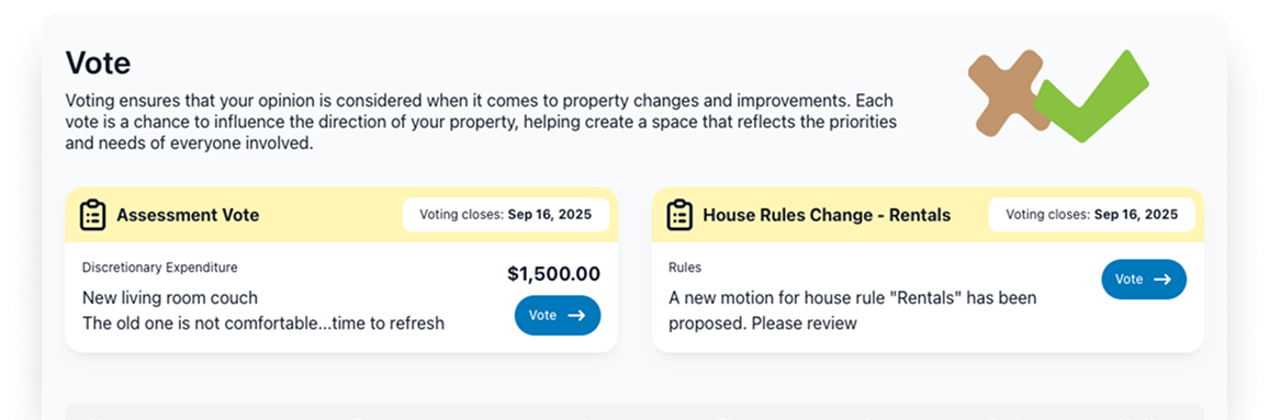 Voting page showing 2 ballots needing a vote