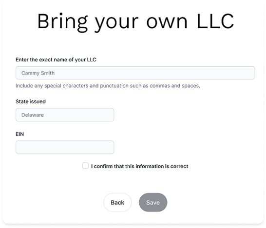 A view of the page that allows co-owners to enter their existing LLC information