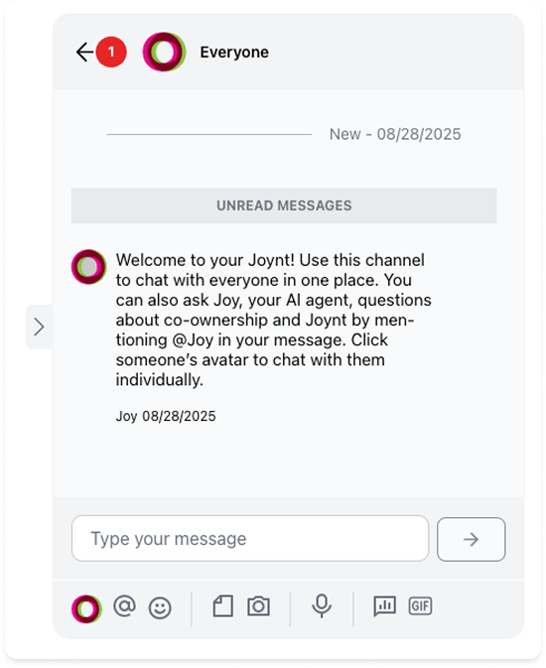 View of the everyone channel in the chat panel