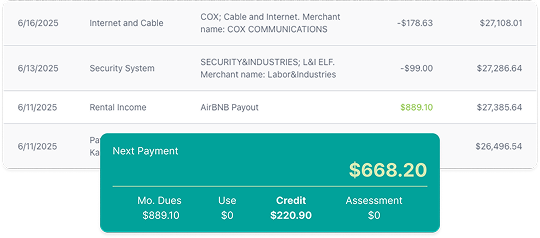 Rental income showing in transactions and as a credit on statment