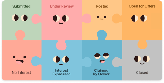 Puzzle with 8 pieces each showing one of the eight status messages