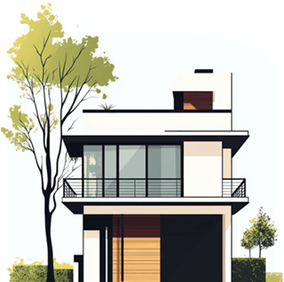 Illustration of a modern 2 story property with a wrap-around balcony