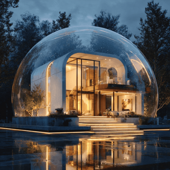 Modern house among the trees shown in a force-field like bubble of LLC protection