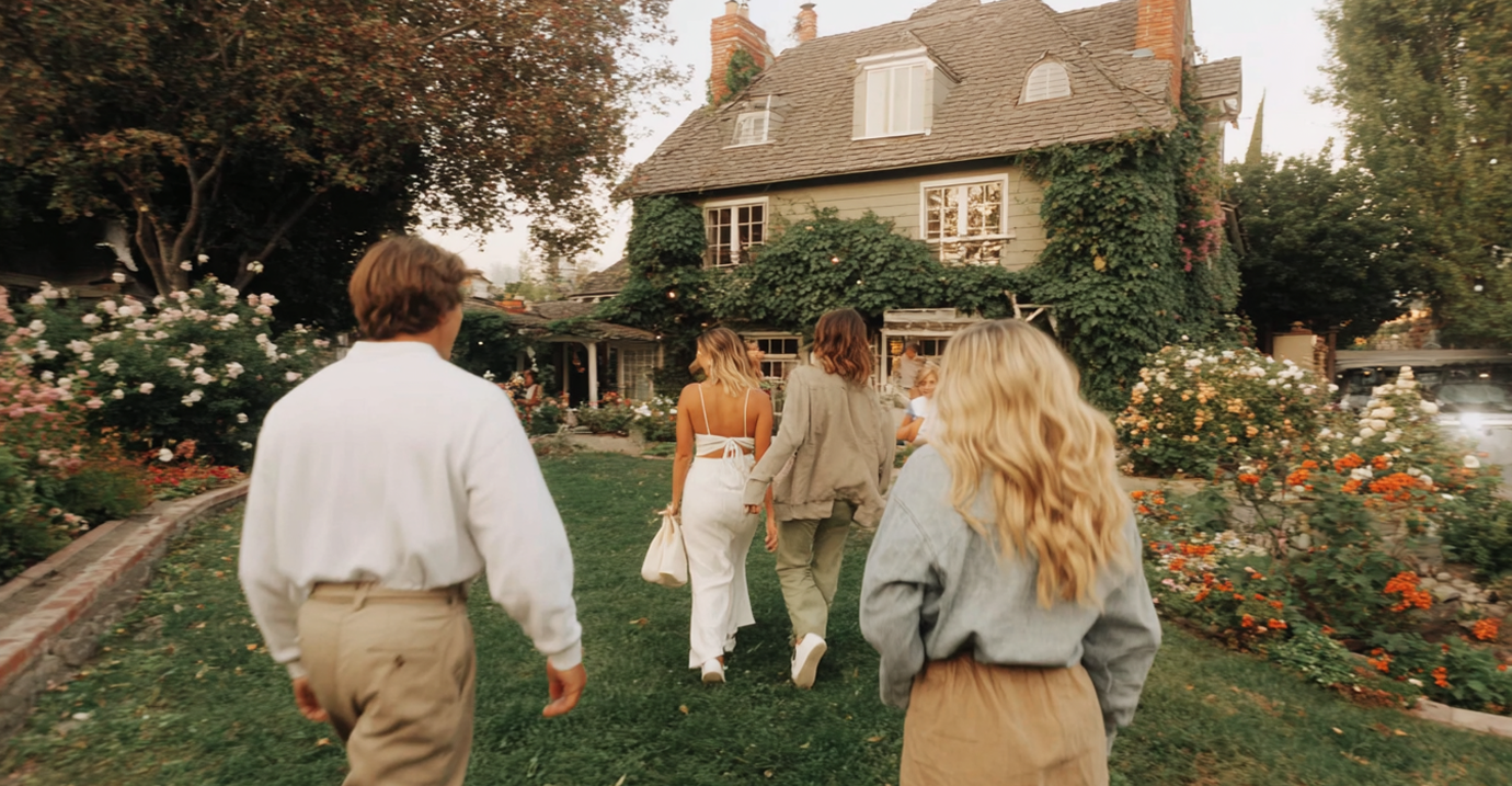 friends walking up to their new house